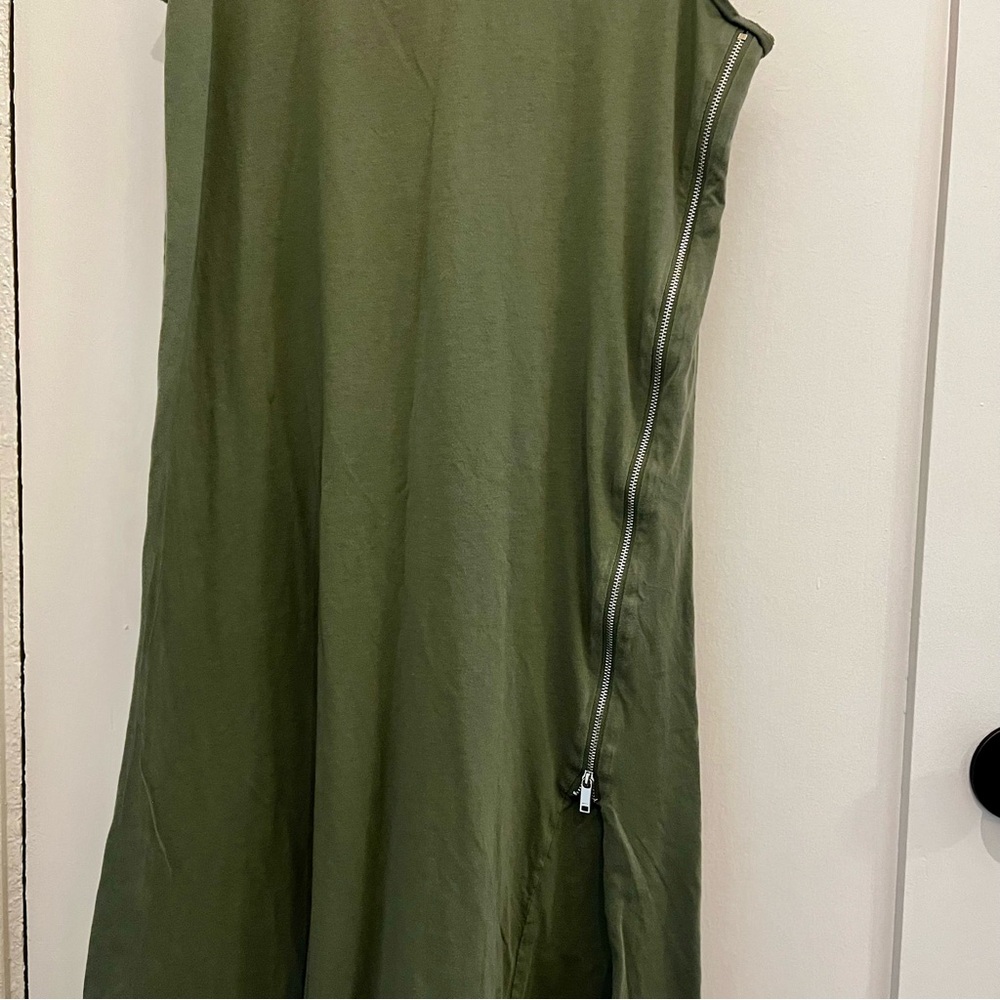 DKNY Cotton Blend Casual Midi Dress Olive Green - Size M - Picture 4 of 15